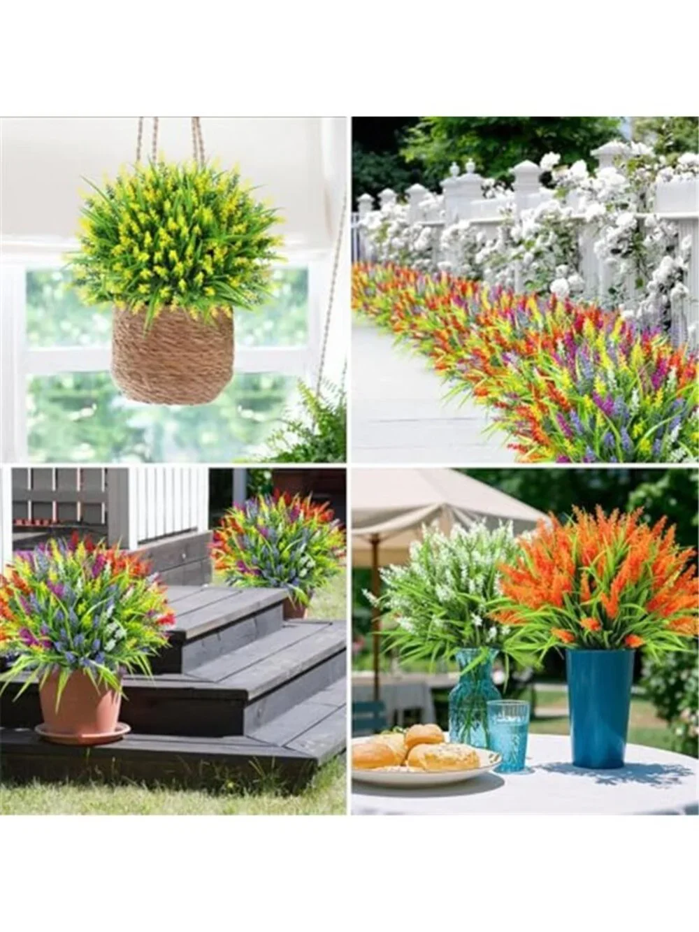 Artificial Lavender Flowers Outdoor Fake Plants UV Resistant Garden Decor Set